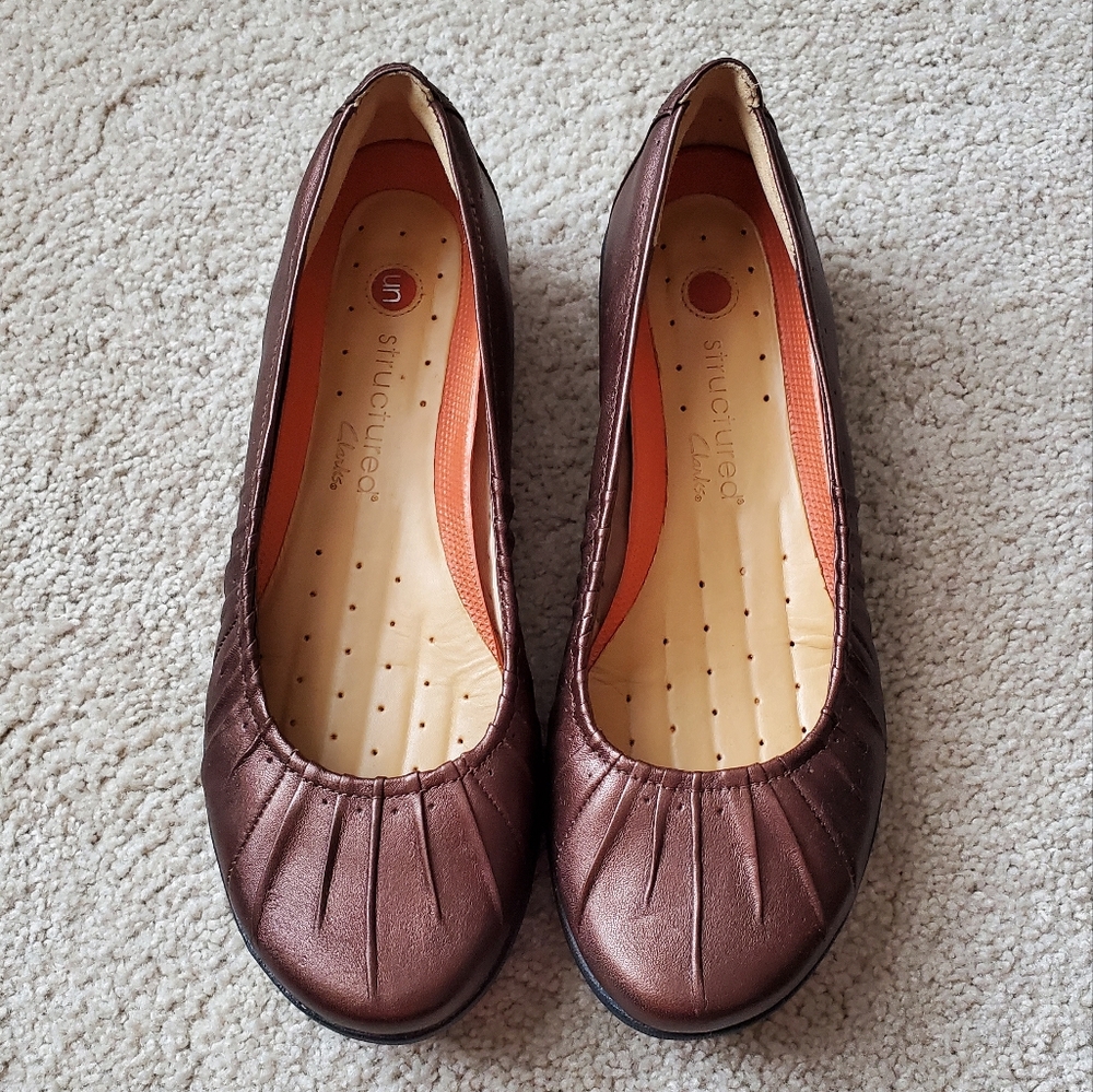 Clarks Unstructured Flats Women's Size 8.5M Bronze Leather Loafer